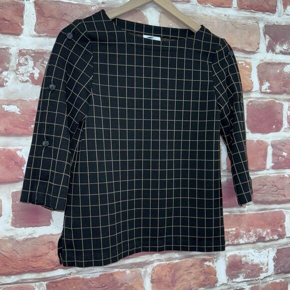 J Jill Ponte Top Women's XS Black Tan Windowpane Plaid Casual Career Shirt - Picture 2 of 8